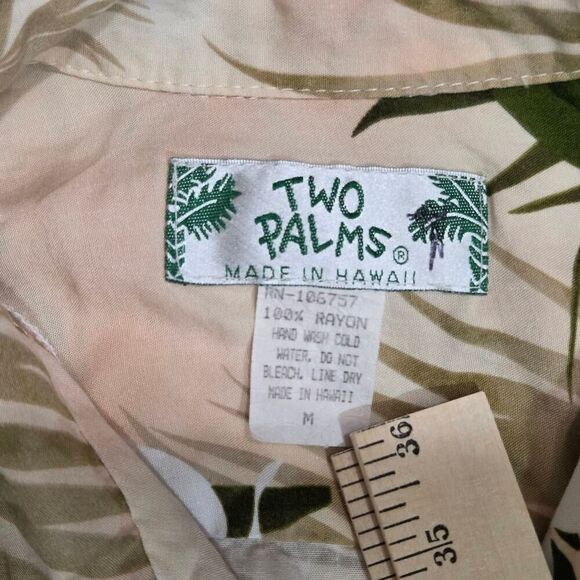 TWO PALMS VINTAGE CREAM GREEN WHITE GINGER LILY HAWAIIAN SHIRT MENS SIZE MEDIUM - Picture 2 of 5